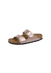 Klapki damskie Birkenstock Arizona Bf Copper. Okazja: na plażę. Kolor: brązowy. Materiał: zamsz. Styl: sportowy