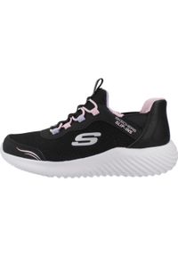 skechers - Buty sportowe Sneakersy dziewczęce, Slip-Ins: Bounder - Simple Cut. Kolor: czarny. Materiał: syntetyk, tkanina. Sport: turystyka piesza