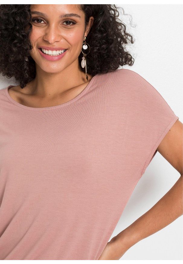 bonprix - T-shirt z miękkiej mieszanki wiskozy. Kolor: różowy. Materiał: wiskoza