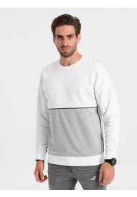 Ombre Clothing - Bluza męska OVERSIZE z kontrastowym łączeniem kolorów - biało-szara V1 OM-SSNZ-0130 - XXL. Kolor: szary. Materiał: bawełna, poliester, materiał. Wzór: aplikacja #5