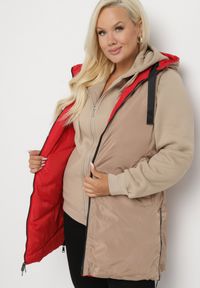 Born2be - Czerwona Pikowana Kamizelka Dwustronna z Kapturem i Troczkami Nevetiani. Typ kołnierza: kaptur. Kolor: czerwony. Materiał: jeans. Styl: elegancki #6