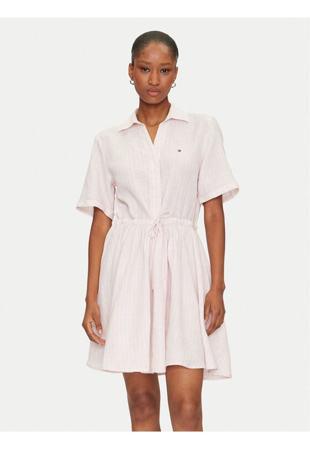 TOMMY HILFIGER - Tommy Hilfiger Sukienka koszulowa Ess WW0WW44672 Różowy Regular Fit. Kolor: różowy. Materiał: len. Typ sukienki: koszulowe