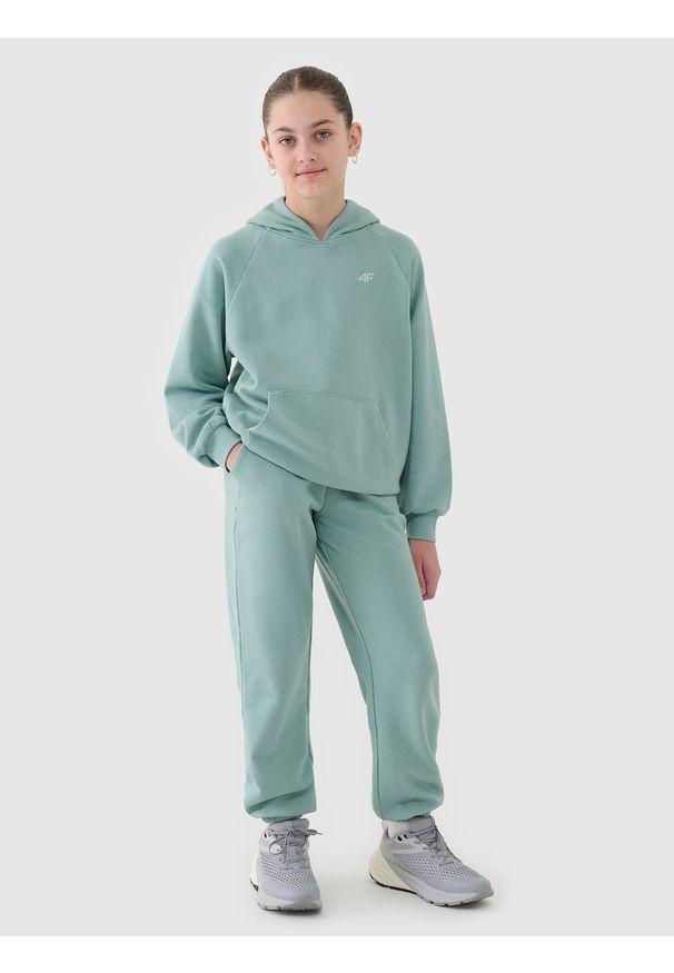 4f - 4F Spodnie dresowe joggery dziewczęce - turkusowe 152 (11-12 lat). Okazja: na co dzień. Kolor: turkusowy. Materiał: dresówka. Wzór: gładki, ze splotem. Sezon: lato. Styl: casual, sportowy