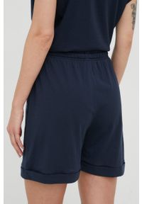 Emporio Armani Underwear szorty bawełniane damskie kolor granatowy z nadrukiem high waist. Okazja: na co dzień. Stan: podwyższony. Kolor: niebieski. Materiał: bawełna. Wzór: nadruk. Styl: casual