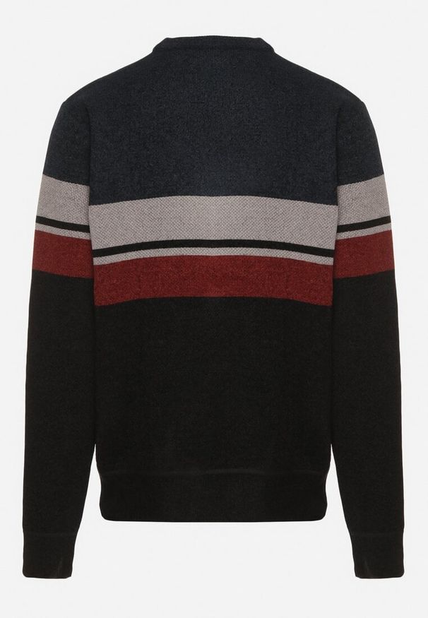 Born2be - Granatowy Sweter z Wełną z Eleganckim Kołnierzykiem Koszulowym Espalea. Typ kołnierza: kołnierzyk koszulowy. Kolor: niebieski. Materiał: wełna. Wzór: aplikacja. Styl: elegancki