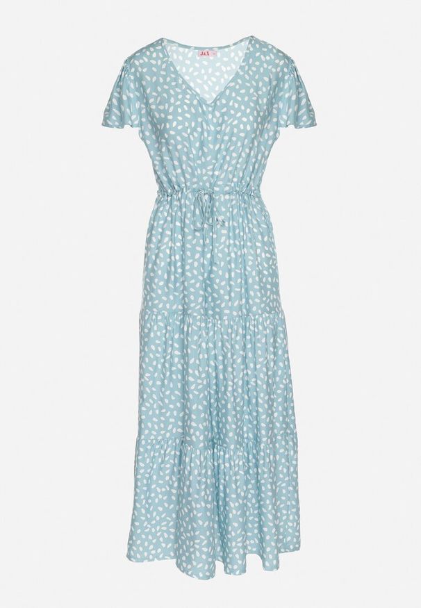 Born2be - Jasnoniebieska Sukienka z Bawełną i Geometrycznym Wzorem Lunavella. Okazja: na spacer, na co dzień. Kolor: niebieski. Materiał: bawełna. Wzór: geometria. Sezon: lato. Typ sukienki: proste. Styl: elegancki, casual