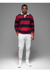 Ombre Clothing - Męskie spodnie dresowe z lampasami i ściągaczami na nogawkach – szary melanż V1 - Rozmiar: L. Kolor: szary. Materiał: dresówka. Wzór: melanż. Styl: retro, elegancki #4