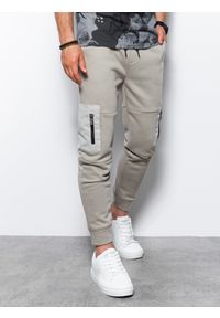 Ombre Clothing - Spodnie męskie dresowe - szare V4 P1087 - XL. Kolor: szary. Materiał: dresówka