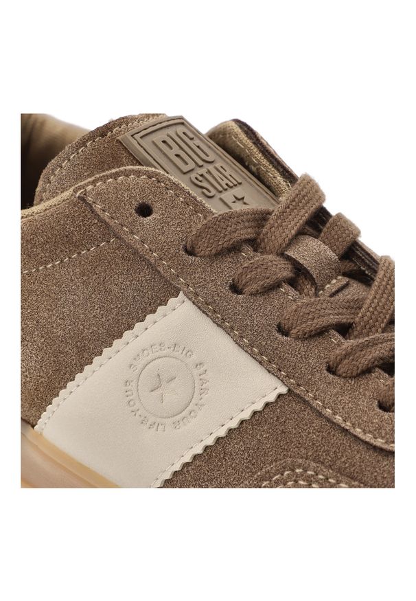 Big-Star - Sneakersy damskie Big Star, cholewka ze skóry ekologicznej z kontrastową wstawką klasyczne sznurowanie na płaskiej podeszwie, brązowe, TT274116. Okazja: na co dzień. Zapięcie: sznurówki. Kolor: brązowy. Materiał: skóra ekologiczna. Szerokość cholewki: normalna. Obcas: na płaskiej podeszwie. Styl: klasyczny