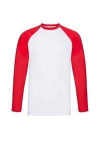 FRUIT OF THE LOOM - Męska Koszulka Baseballowa Z Długim Rękawem Valueweight. Kolor: biały, czerwony, wielokolorowy. Długość rękawa: długi rękaw. Długość: długie