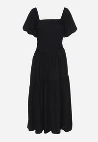 Born2be - Czarna Sukienka Rozkloszowana z Wiskozy z Kwadratowym Dekoltem i Drapowaniem Napessia. Okazja: na co dzień. Typ kołnierza: dekolt kwadratowy. Kolor: czarny. Materiał: wiskoza. Styl: casual, elegancki, klasyczny #5