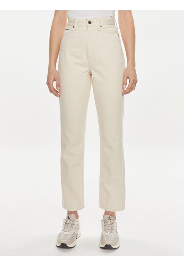 Calvin Klein Jeansy K20K206573 Écru Slim Fit