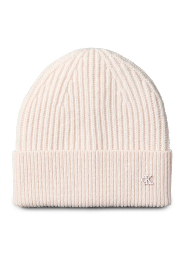 Calvin Klein Czapka Ck Metal Wool Beanie LV04D8032G Écru. Materiał: wełna, materiał
