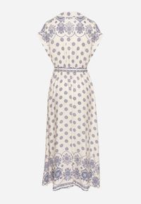 Born2be - Beżowo-Niebieska Koszulowa Sukienka z Wiskozy w Kwiatowy Wzór z Wiązanym Paskiem Iffinara. Okazja: na co dzień, na randkę, na spacer. Kolor: niebieski. Materiał: wiskoza. Długość rękawa: krótki rękaw. Wzór: kwiaty. Typ sukienki: koszulowe. Styl: casual, elegancki, klasyczny #6