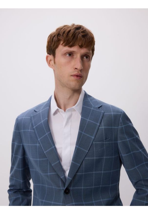 Reserved - Marynarka slim fit w kratę - granatowy. Kolor: niebieski. Materiał: tkanina