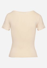 Born2be - Jasnobeżowy T-shirt z Wiskozą o Dopasowanym Kroju z Dekoltem w Serek Folarisse. Typ kołnierza: dekolt w serek. Kolor: beżowy. Materiał: wiskoza