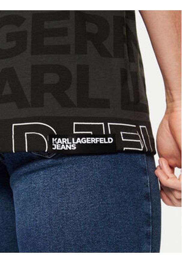 Karl Lagerfeld - KARL LAGERFELD T-Shirt A1M17114 Czarny Regular Fit. Typ kołnierza: dekolt w karo. Kolor: czarny. Materiał: bawełna