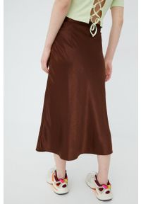 Vila spódnica kolor brązowy midi rozkloszowana. Kolor: brązowy. Materiał: tkanina #4
