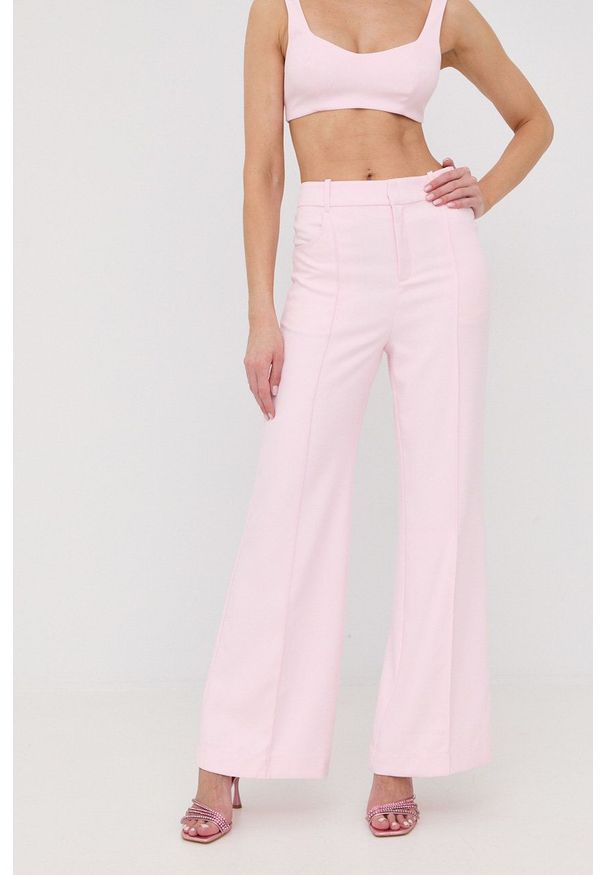 For Love & Lemons spodnie damskie kolor różowy szerokie high waist. Okazja: na co dzień. Stan: podwyższony. Kolor: różowy. Materiał: tkanina, poliester. Styl: casual