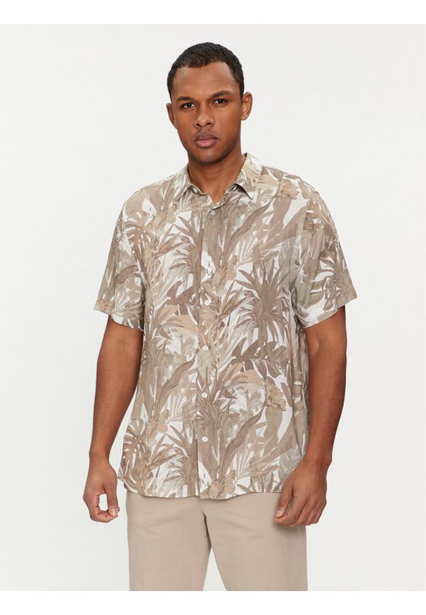 Guess Koszula M4GH76 WD4Z2 Beżowy Slim Fit. Kolor: beżowy. Materiał: wiskoza