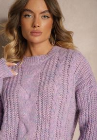 Renee - Fioletowy Sweter z Wełną Ozdobiony Tłoczeniem Ecrisevia. Okazja: na co dzień. Kolor: fioletowy. Materiał: wełna. Wzór: aplikacja. Styl: elegancki, casual #4