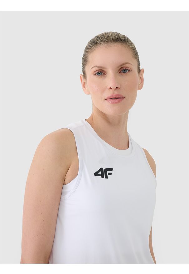 4f - 4F Top treningowy szybkoschnący damski - biały M. Kolor: biały. Materiał: dzianina, elastan, włókno, syntetyk, materiał. Wzór: gładki, jednolity, ze splotem. Sport: fitness