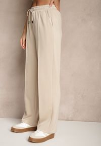 Renee - Beżowe Szerokie Spodnie Dresowe z Wiskozą High Waist Setariona. Okazja: na co dzień. Stan: podwyższony. Kolor: beżowy. Materiał: dresówka, wiskoza. Styl: sportowy, elegancki, casual #3