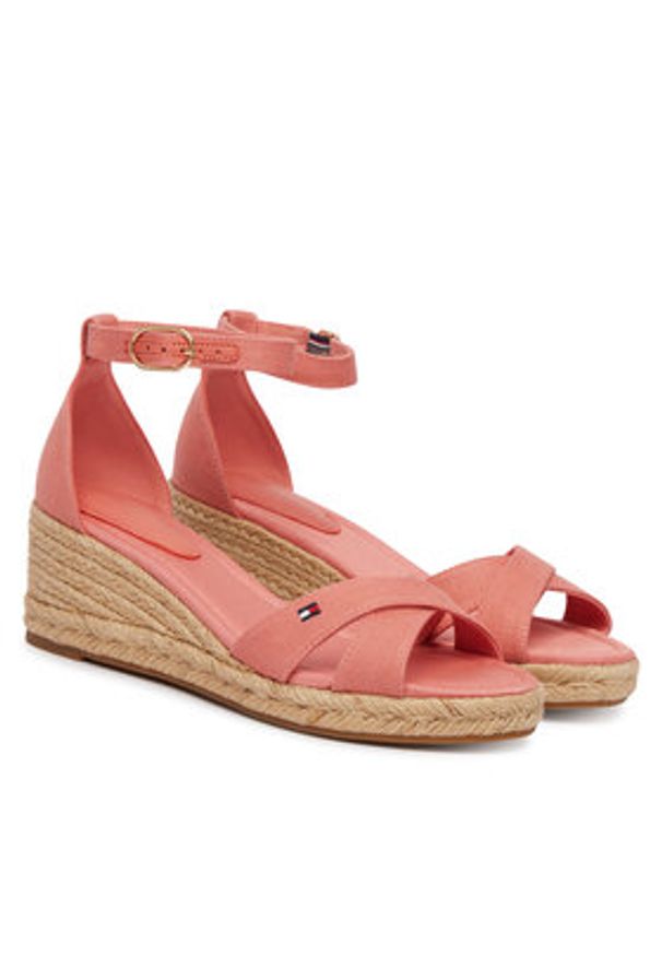 TOMMY HILFIGER - Tommy Hilfiger Espadryle Hemp Crossover Strap Wedge Espadrilles FW0FW09332 Różowy. Kolor: różowy. Materiał: materiał