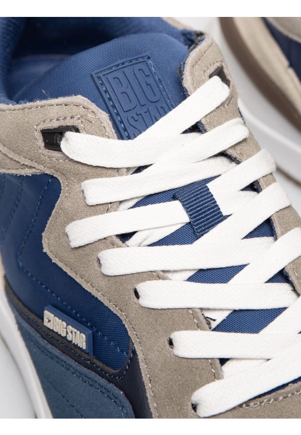 Big-Star - Sneakersy męskie ze skóry naturalnej granatowe RR174428 401. Okazja: na co dzień. Kolor: niebieski. Materiał: skóra. Szerokość cholewki: normalna