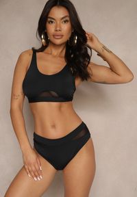 Renee - Czarne Bikini Biustonosz i Majtki Typu Figi Zdobione Siateczką Natelina. Kolor: czarny. Wzór: aplikacja #5