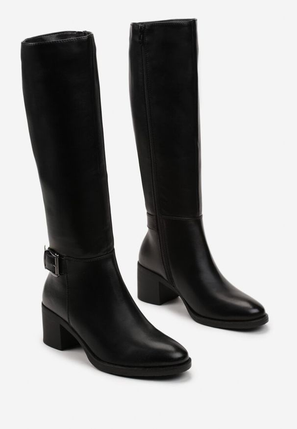 Renee - Czarne Kozaki przed Kolano na Grubym Słupku Ariette. Okazja: na co dzień. Wysokość cholewki: przed kolano. Kolor: czarny. Materiał: jeans. Obcas: na słupku. Styl: casual, elegancki. Wysokość obcasa: średni