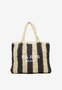 Renee - Czarna Plażowa Torebka Shopperka Ozdobiona Napisem Navale. Kolor: czarny. Wzór: napisy, aplikacja. Sezon: lato. Styl: elegancki, casual