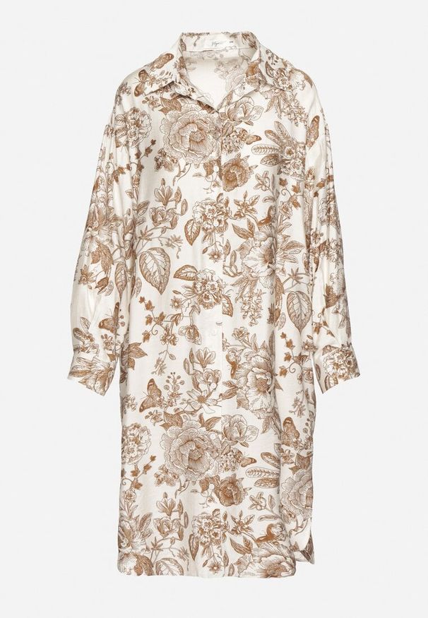 Born2be - Beżowa Wiskozowa Sukienka Koszulowa w Kwiaty Varvesa. Okazja: na co dzień. Typ kołnierza: kołnierzyk klasyczny. Kolor: beżowy. Materiał: wiskoza. Długość rękawa: długi rękaw. Wzór: kwiaty. Typ sukienki: koszulowe. Styl: klasyczny, casual, elegancki