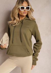 Renee - Ciemnozielona Klasyczna Bluza z Kapturem ze Ściągaczem Mozartia. Okazja: na co dzień. Typ kołnierza: kaptur. Kolor: zielony. Materiał: jeans. Styl: klasyczny #5