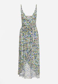 Born2be - Granatowa Bawełniana Sukienka na Ramiączkach z Kopertowym Dekoltem i Asymetrycznym Rozcięciem Xiloa. Okazja: na co dzień. Typ kołnierza: dekolt kopertowy. Kolor: niebieski. Materiał: bawełna. Długość rękawa: na ramiączkach. Wzór: aplikacja. Typ sukienki: kopertowe, asymetryczne. Styl: casual #3