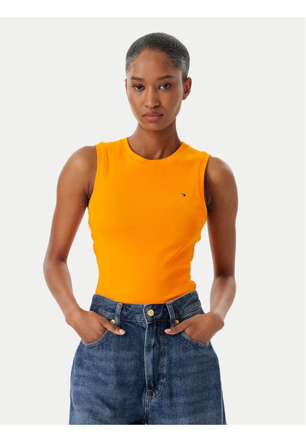 TOMMY HILFIGER - Tommy Hilfiger Top WW0WW47806 Pomarańczowy Slim Fit. Kolor: pomarańczowy. Materiał: bawełna