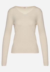 Born2be - Jasnobeżowy Sweter z Bawełną i Dekoltem w Serek Etarevia. Okazja: na co dzień. Typ kołnierza: dekolt w serek. Kolor: beżowy. Materiał: bawełna. Styl: casual