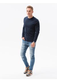 Ombre Clothing - Longsleeve męski bez nadruku L138 - granatowy - S. Kolor: niebieski. Materiał: bawełna. Długość rękawa: długi rękaw. Styl: klasyczny