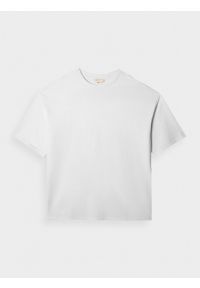 outhorn - T-shirt o kroju boxy gładki męski - biały. Kolor: biały. Materiał: dzianina, bawełna, materiał. Wzór: gładki