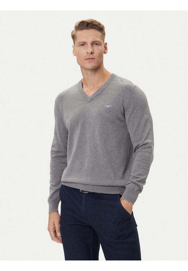GANT - Gant Sweter 8030562 Szary Regular Fit. Kolor: szary. Materiał: bawełna