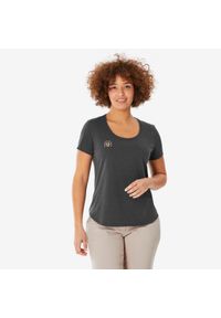 quechua - Koszulka turystyczna z krótkim rękawem damska Quechua NH500. Kolor: szary. Materiał: bawełna, poliester, materiał, lyocell. Długość rękawa: krótki rękaw. Długość: krótkie. Sport: turystyka piesza #1