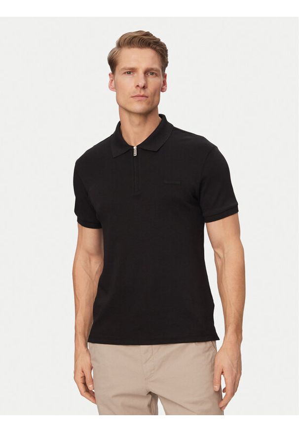Calvin Klein Polo LV04LE255G Czarny Slim Fit. Typ kołnierza: polo. Kolor: czarny. Materiał: bawełna