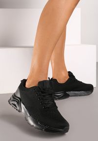Born2be - Czarne Buty Sportowe Sznurowane Sneakersy z Ozdobną Podeszwą Rishna. Zapięcie: sznurówki. Kolor: czarny. Wzór: aplikacja #3
