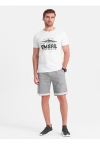 Ombre Clothing - Spodenki męskie z tkaniny melanżowej LOOSE FIT - szare V6. Kolor: niebieski. Materiał: tkanina. Wzór: melanż #3