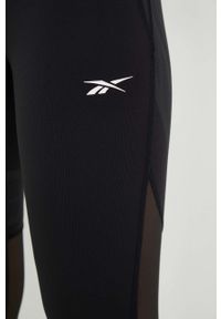 Reebok legginsy treningowe Lux Perform damskie kolor czarny gładkie. Kolor: czarny. Materiał: lycra, skóra, materiał. Wzór: gładki. Sport: fitness #4
