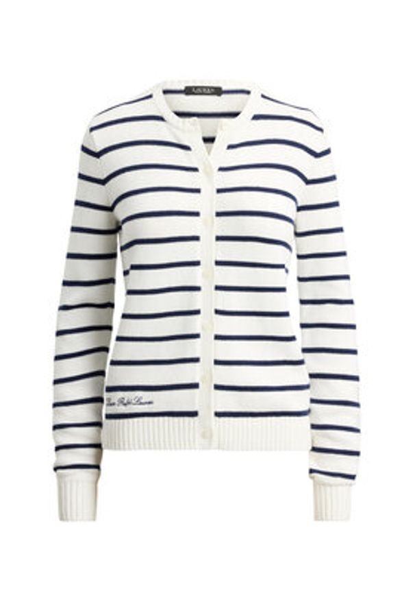 Lauren Ralph Lauren - LAUREN RALPH LAUREN Kardigan 200P03495001 Biały Slim Fit. Kolor: biały. Materiał: bawełna