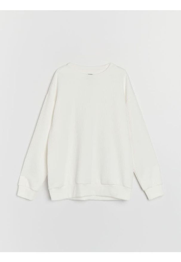 Sinsay - Prążkowana bluza crewneck - kremowy. Kolor: kremowy. Materiał: prążkowany