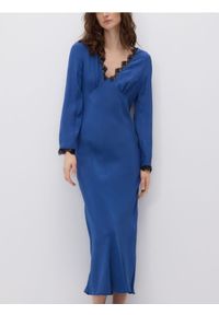 Reserved - Sukienka maxi z koronką - granatowy. Kolor: niebieski. Materiał: koronka. Wzór: koronka. Typ sukienki: proste. Długość: maxi