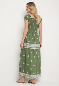 Born2be - Zielona Sukienka z Wiskozy ze Wzorem Boho Ellirose. Okazja: na co dzień. Kolor: zielony. Materiał: wiskoza. Wzór: aplikacja. Sezon: wiosna. Styl: boho