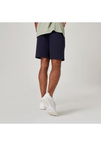 DOMYOS - Spodenki fitness męskie Domyos 500 Essentials. Kolor: niebieski. Materiał: bawełna, materiał, włókno. Wzór: ze splotem. Sport: fitness